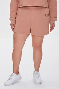 TAUPE/BROWN Plus Size Fleece California Shorts, image 2