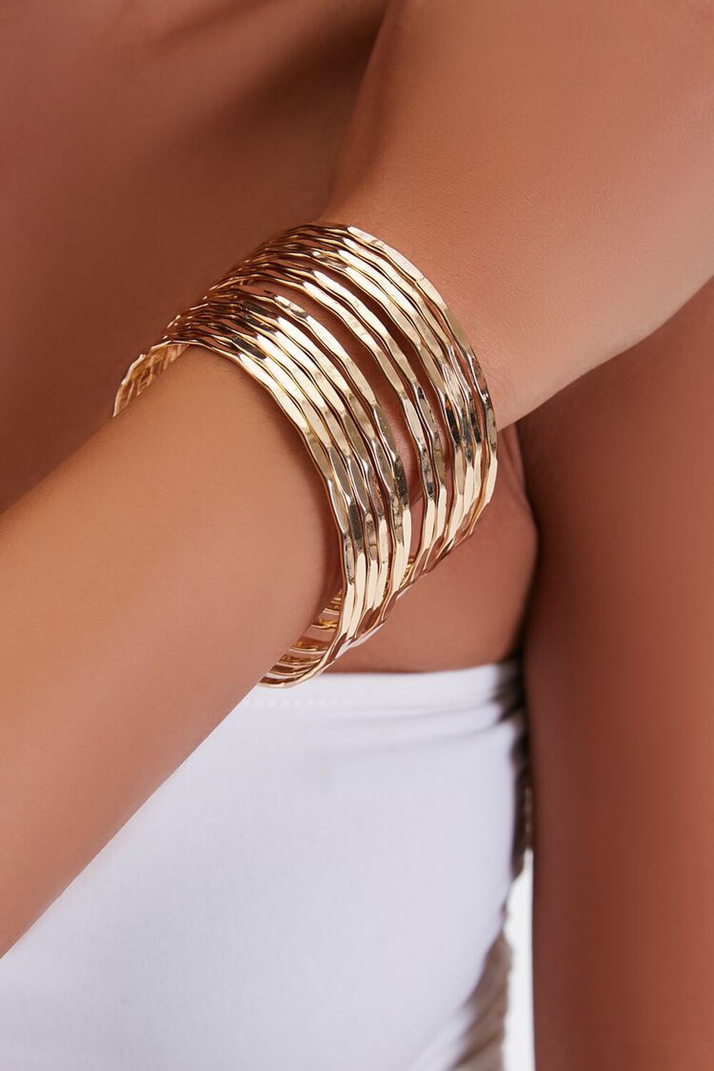 GOLD Hammered Bangle Bracelet Set, image 1