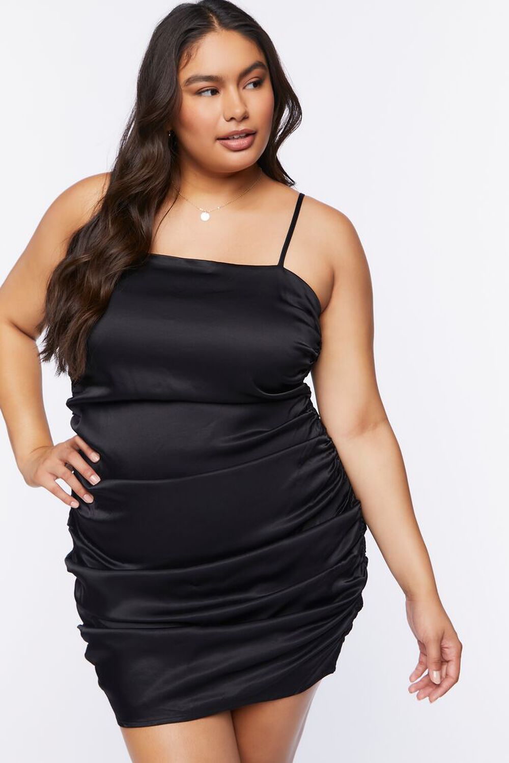 BLACK Plus Size Ruched Mini Dress, image 1