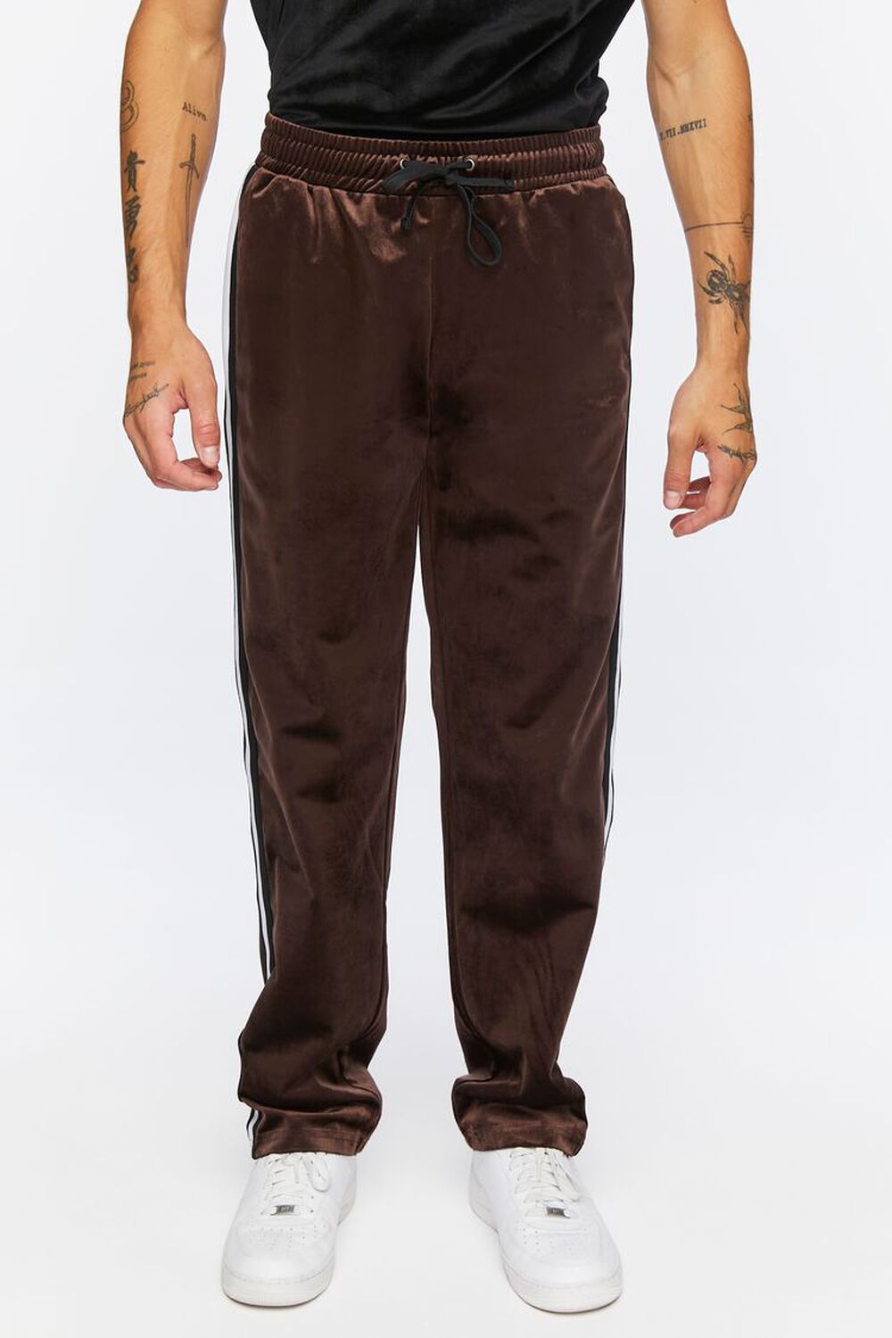 DARK BROWN/BLACK Velour Drawstring Slim-Fit Pants, image 2