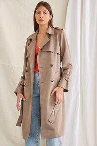 Belted Faux Suede Trench Jacket, image 1