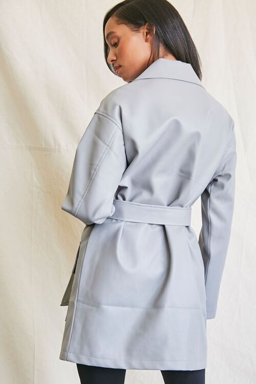 OYSTER GREY Faux Leather Trench Coat, image 3