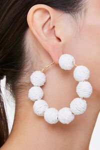 WHITE Threaded Ball Hoop Earrings, image 2