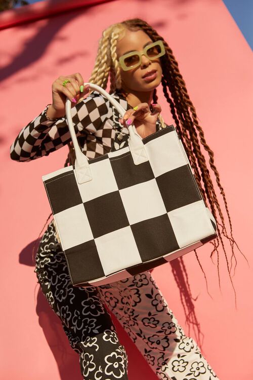 BLACK/WHITE Checkered Pattern Tote Bag, image 1