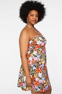 BLACK/MULTI Plus Size Floral Halter Mini Dress, image 2