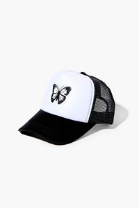 WHITE/BLACK Butterfly Graphic Trucker Hat, image 2