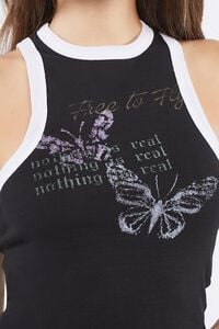 BLACK/MULTI Butterfly Graphic Cropped Tank Top, image 5