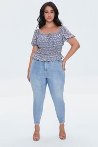 BLUE/MULTI Plus Size Ditsy Floral Ruffled Top, image 5