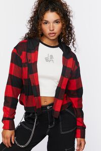 RED/BLACK Hooded Combo Flannel Shirt, image 1