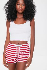 RED/WHITE Striped Drawstring Pajama Shorts, image 1
