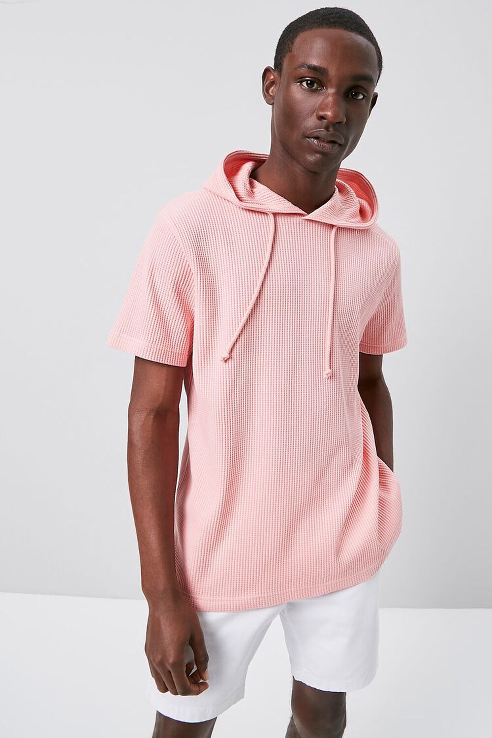 PINK Ribbed Knit Hooded Top, image 1