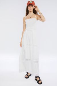 WHITE Belted Lace-Trim Cami Maxi Dress, image 1
