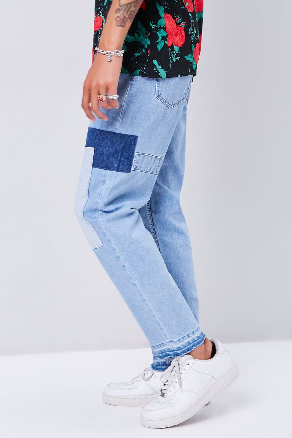Men's Patchwork Straight Leg Jeans, Casual Loose Patchwork Color Block  Relaxed Fit Denim Pants at  Men’s Clothing store