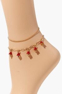 GOLD/RED Mushroom Charm Anklet Set, image 1