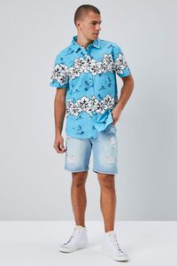 TEAL/WHITE Tropical Floral Print Shirt, image 4