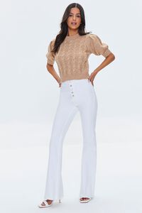 TAUPE Faux Pearl Puff-Sleeve Sweater, image 4