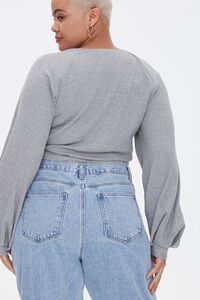 HEATHER GREY Plus Size Ruched Balloon-Sleeve Crop Top, image 3
