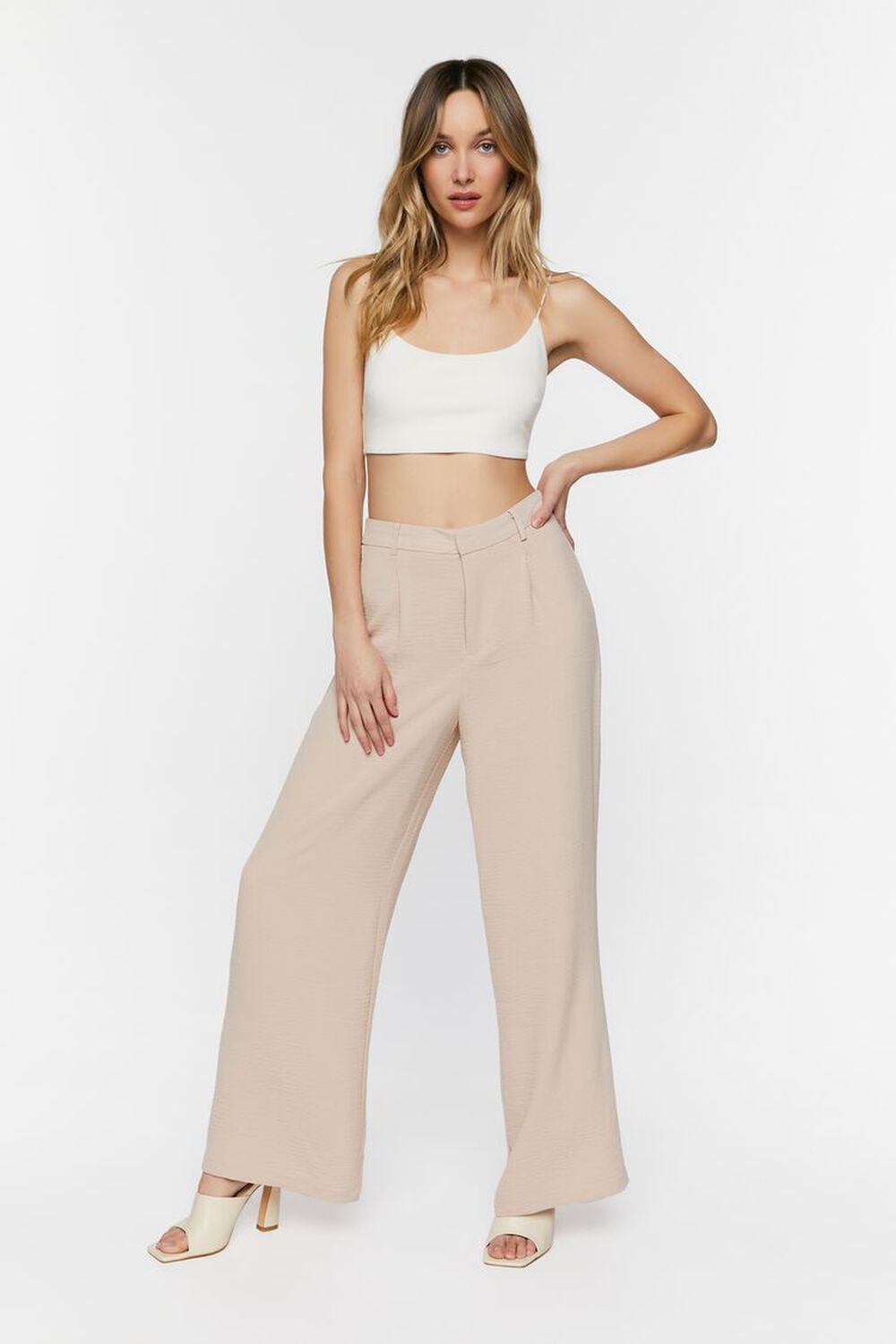 TAUPE Textured High-Rise Trousers, image 1