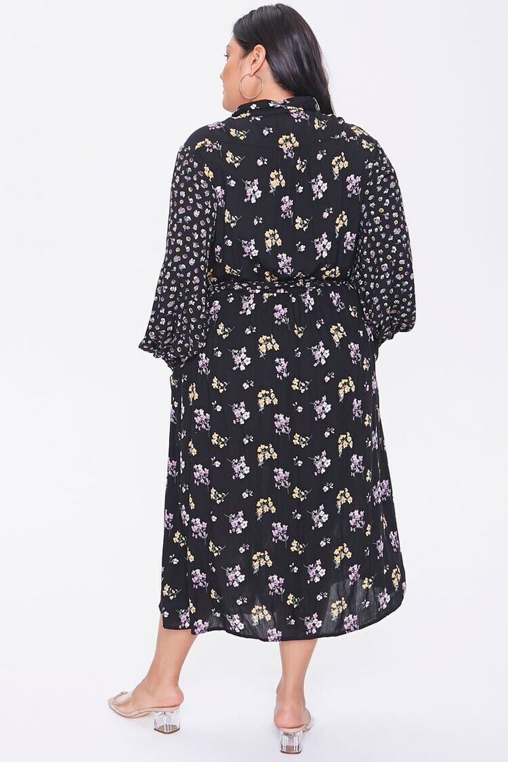 BLACK/MULTI Plus Size Floral Print Buttoned Dress, image 3