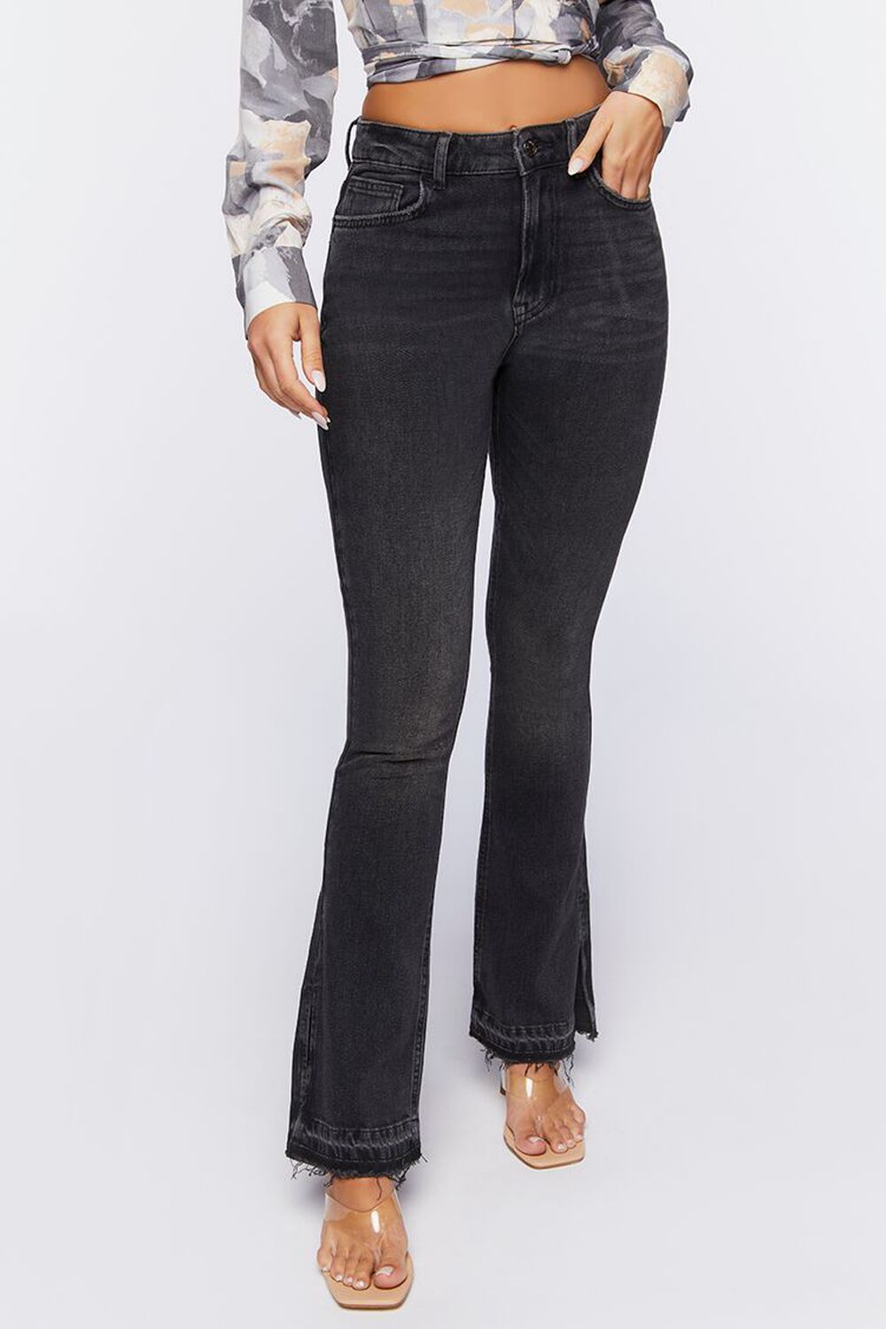 Forever 21 Women's High-Rise Split Flare Jeans