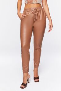 CHOCOLATE Faux Leather Drawstring Joggers, image 2