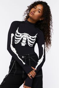 BLACK/WHITE Skeleton Graphic Bodysuit, image 1
