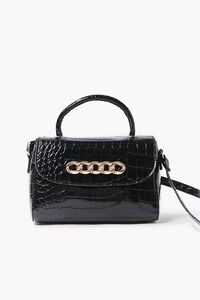BLACK Faux Croc Leather Crossbody Bag, image 5