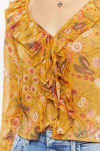 GOLD/MULTI Floral Print Ruffled Flounce Top, image 5