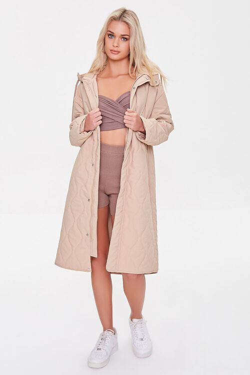 TAUPE Longline Quilted Coat, image 4