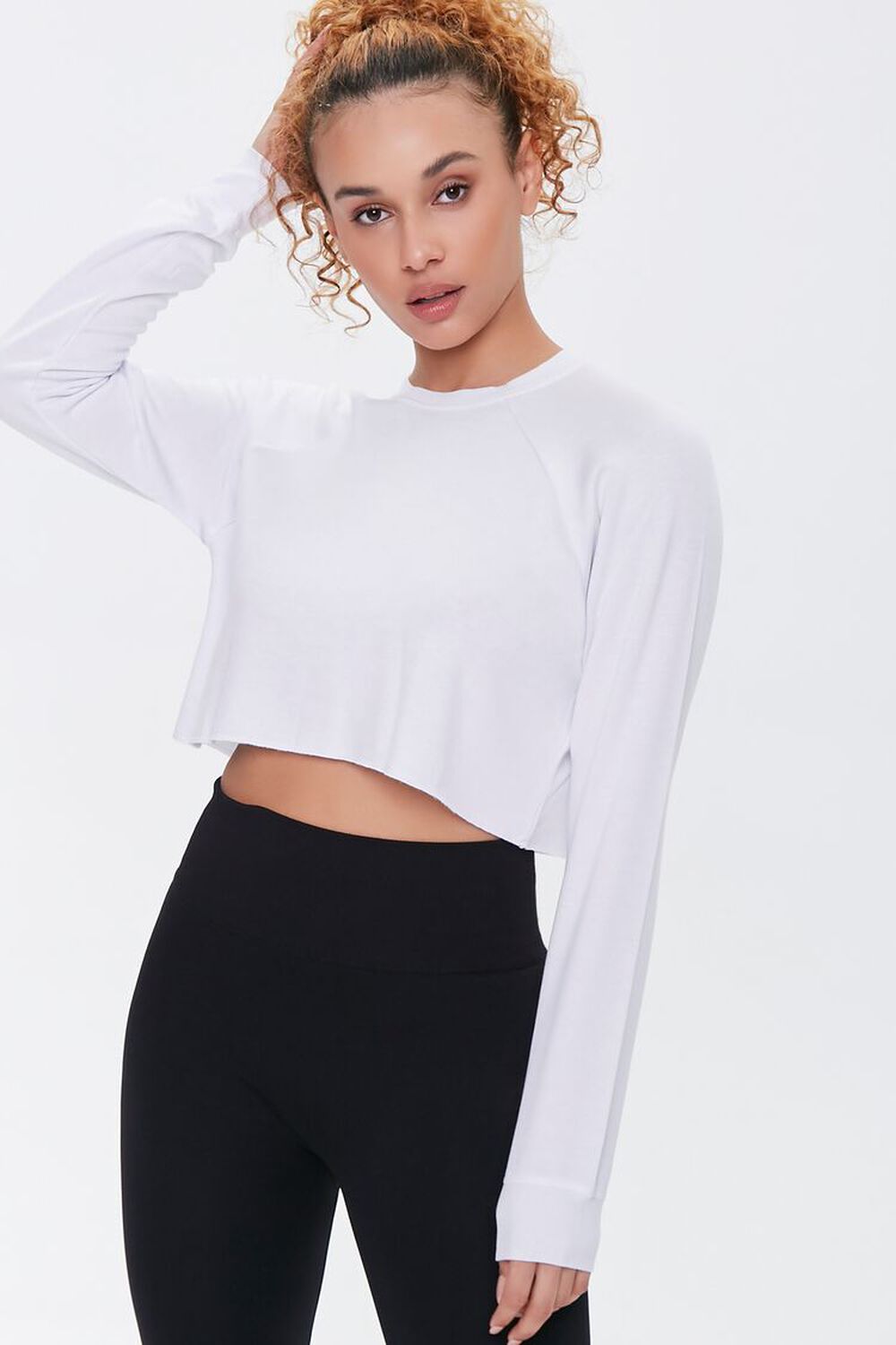 WHITE Active French Terry Crop Top, image 1