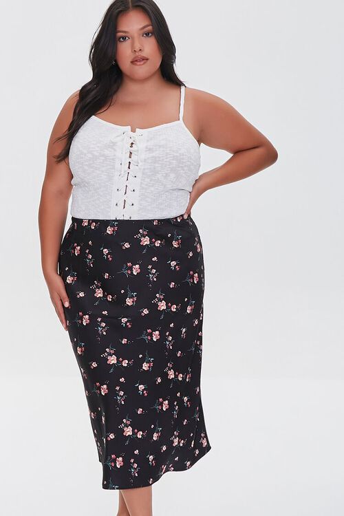 BLACK/MULTI Plus Size Floral Print Skirt, image 1