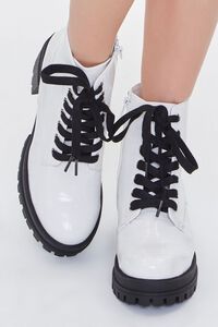 WHITE Faux Croc Leather Lace-Up Booties, image 4