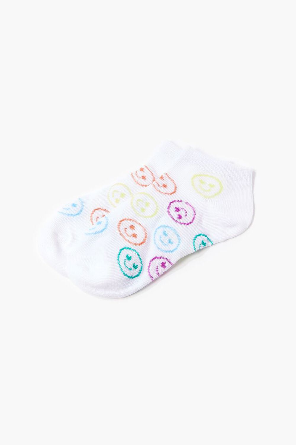 WHITE/MULTI Girls Happy Face Print Ankle Socks (Kids), image 1