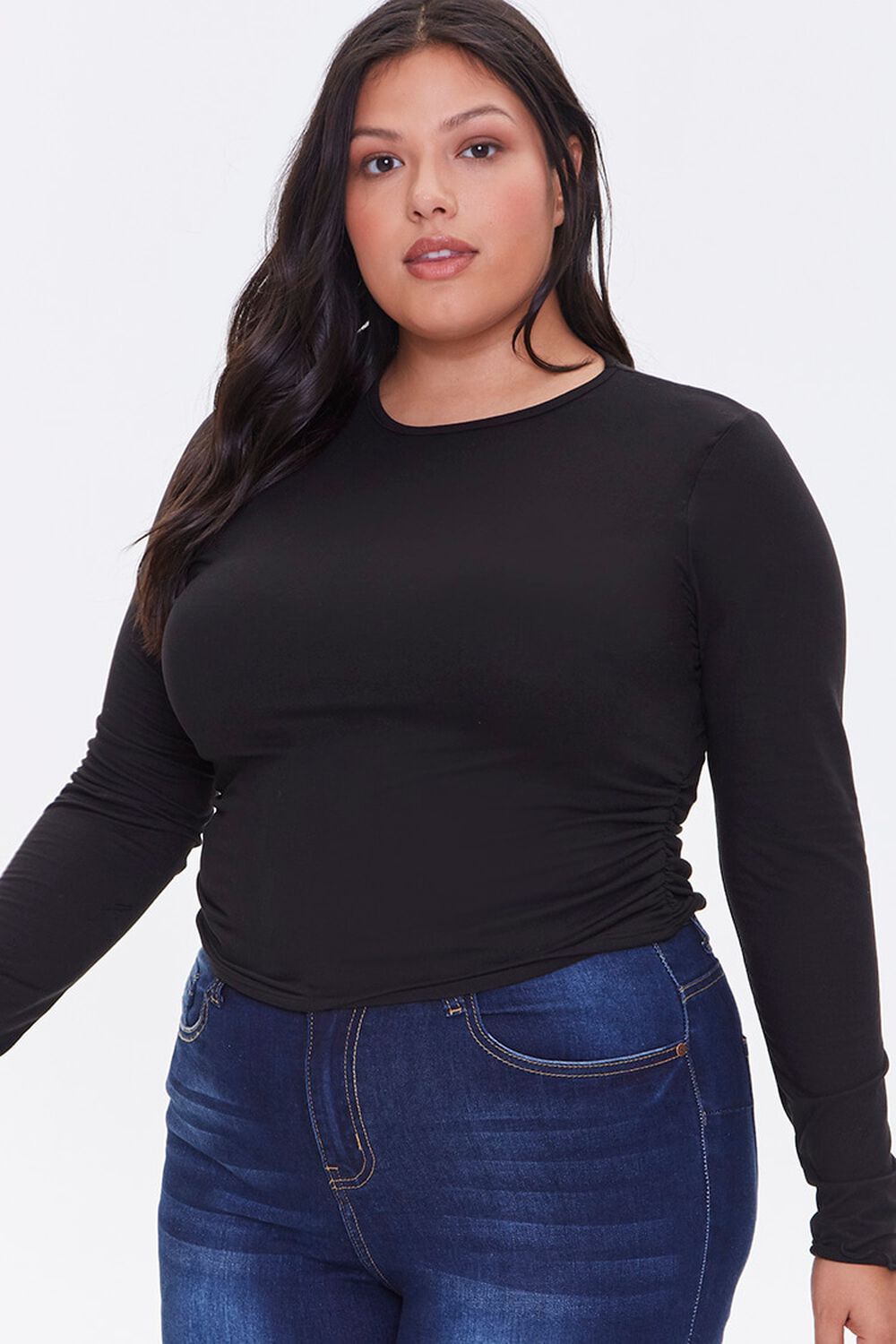 BLACK Plus Size Brushed Ruched Top, image 1