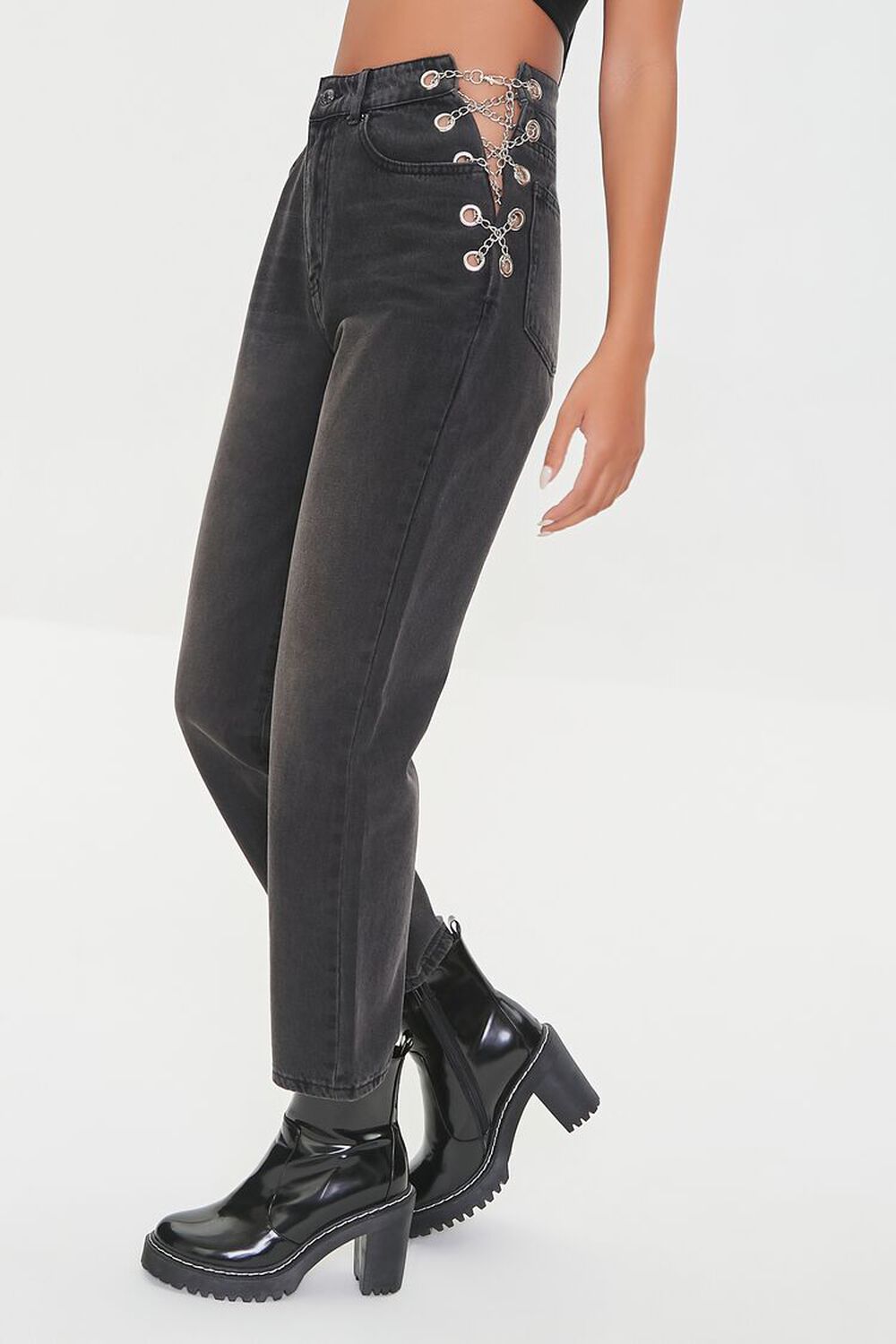 WASHED BLACK Curb Chain High-Rise Jeans, image 3