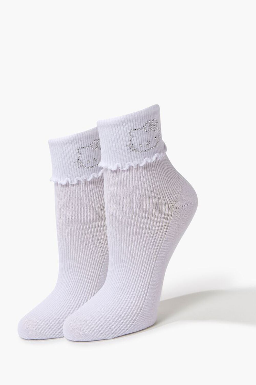 WHITE Rhinestone Hello Kitty Crew Socks, image 1