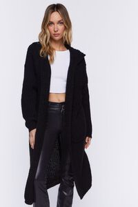 BLACK Hooded Duster Cardigan Sweater, image 4