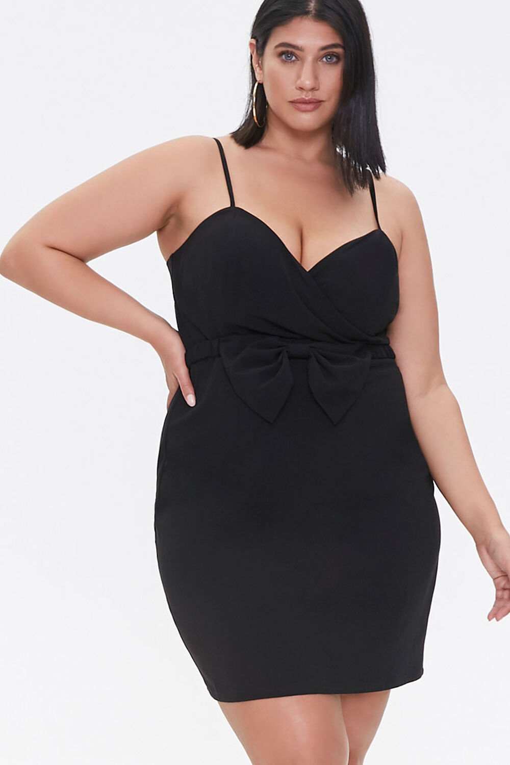 BLACK Plus Size Bow Mini Dress, image 1