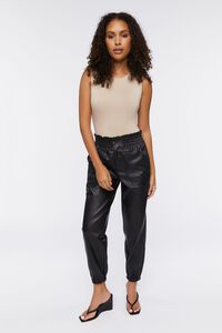 Faux Leather Mid-Rise Joggers, image 1