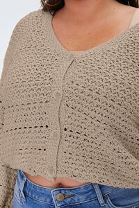 ASH BROWN Plus Size Open-Knit Cardigan Sweater, image 5