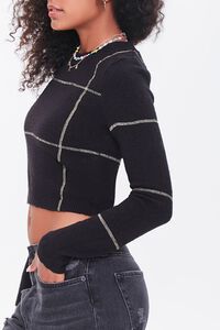 BLACK/YELLOW Cropped Grid Sweater, image 2