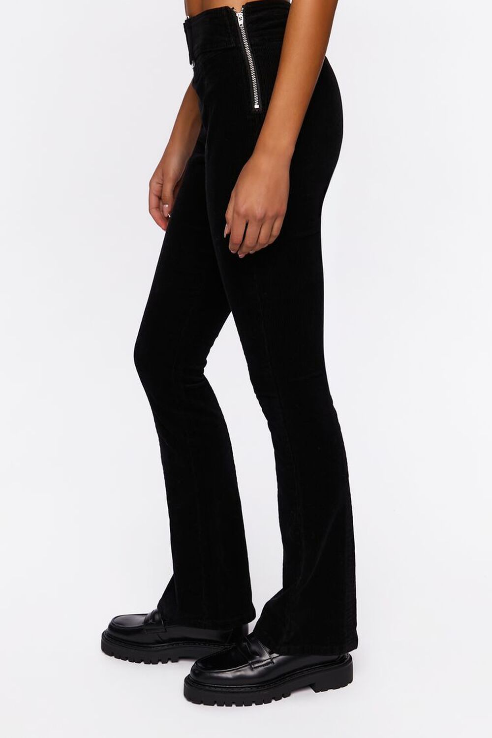 BLACK Corduroy Belted Flare Pants, image 3