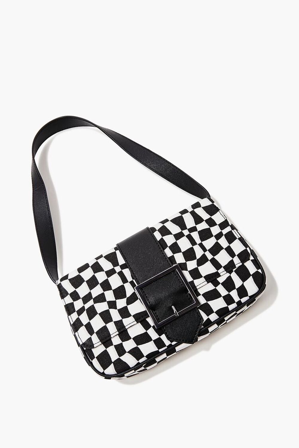 BLACK/WHITE Wavy Checkered Shoulder Bag, image 1