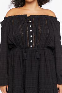BLACK Plus Size Off-the-Shoulder Peasant Mini Dress, image 5