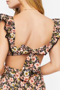 BLACK/MULTI Floral Ruffle-Trim Cutout Mini Dress, image 5