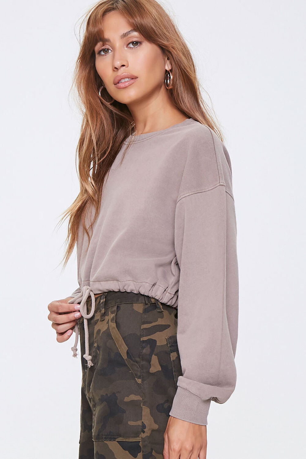 TAUPE French Terry Pullover Top, image 2