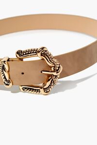 BEIGE/GOLD Faux Leather Twisted Buckle Belt, image 4