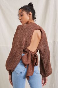BROWN Cable Knit Self-Tie Sweater, image 3