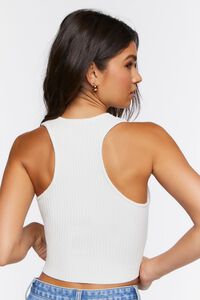 WHITE Ribbed Knit Racerback Crop Top, image 3