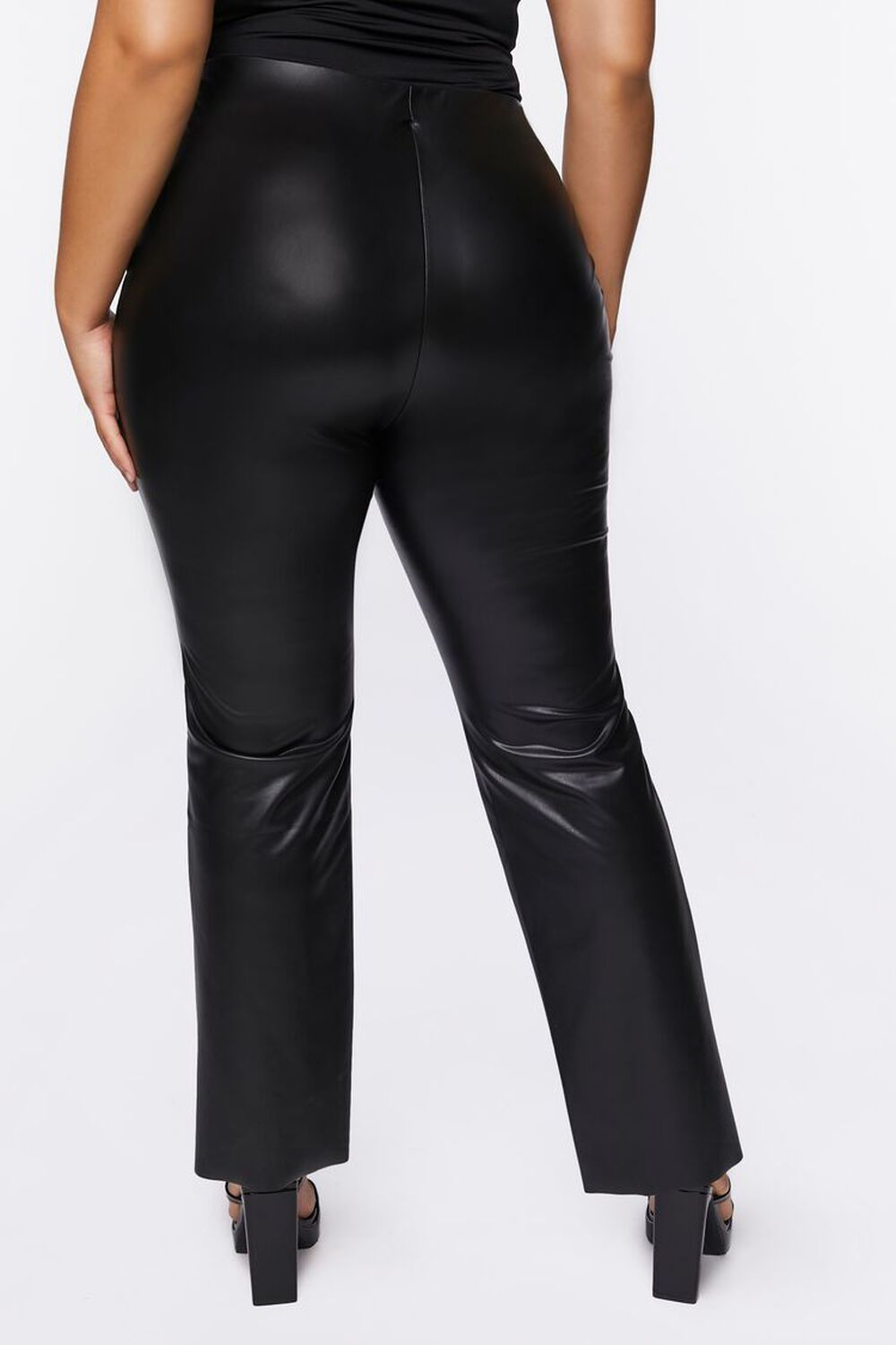 Plus Size Faux Leather High-Rise Bootcut Pants